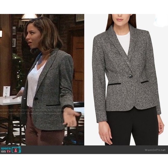 TOMMY HILFIGER Black/White/Grey One-Button Elbow-Patch Blazer | Size 16 - Picture 1 of 13